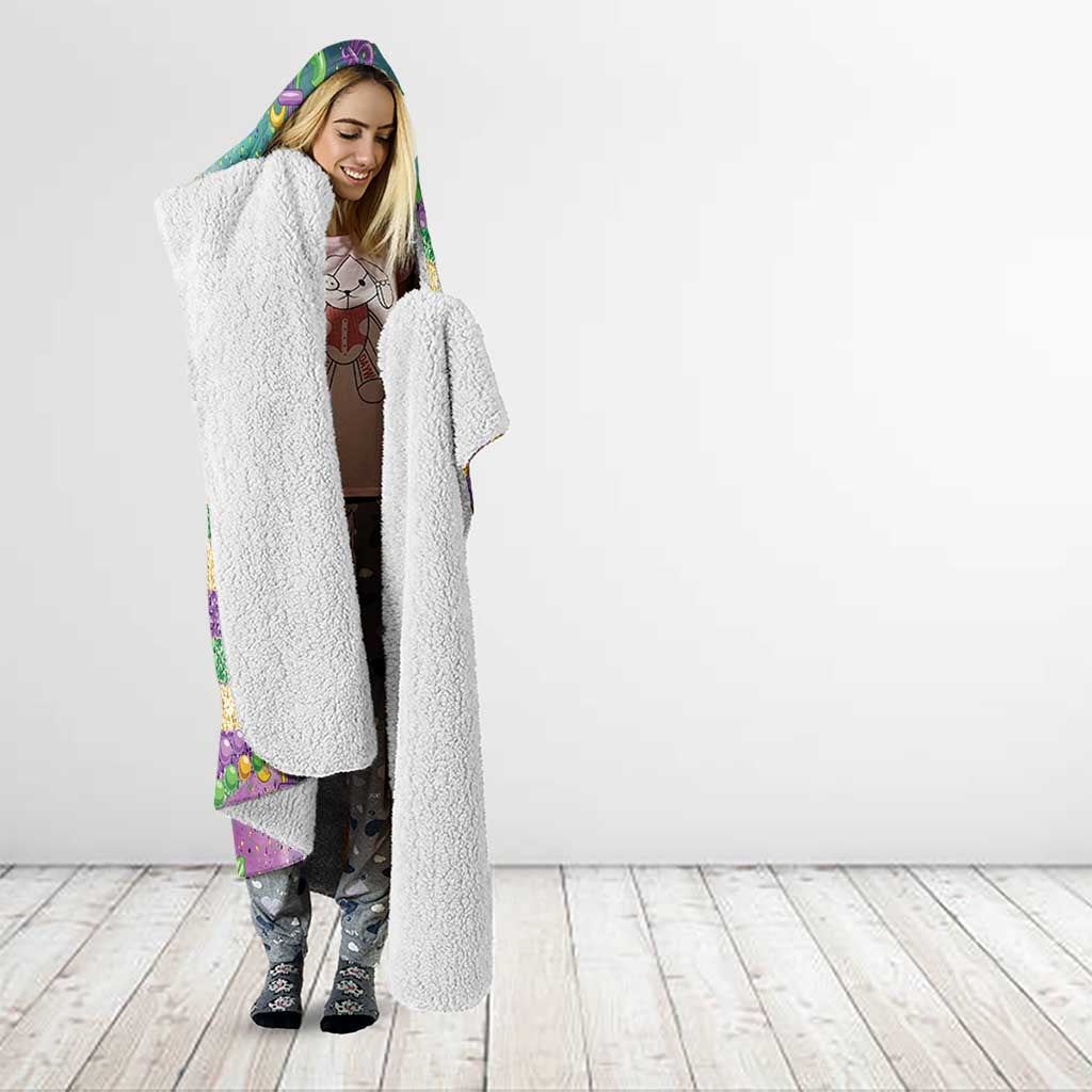 Mardi Gras Fleur De Lis Hooded Blanket With Beads Glitter Pattern - Wonder Print Shop
