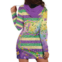 Mardi Gras Fleur De Lis Hoodie Dress With Beads Glitter Pattern - Wonder Print Shop