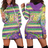 Mardi Gras Fleur De Lis Hoodie Dress With Beads Glitter Pattern - Wonder Print Shop