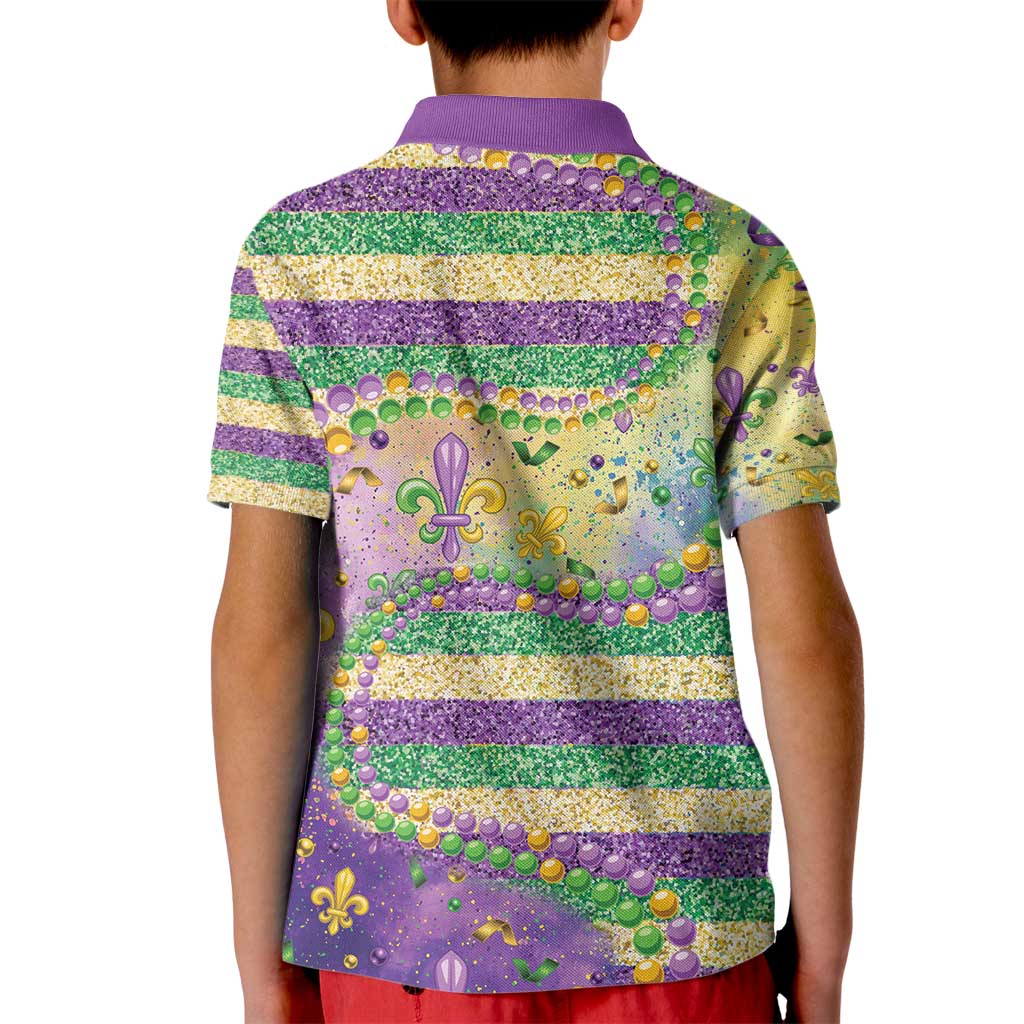Mardi Gras Fleur De Lis Kid Polo Shirt With Beads Glitter Pattern - Wonder Print Shop