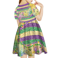 Mardi Gras Fleur De Lis Kid Short Sleeve Dress With Beads Glitter Pattern - Wonder Print Shop