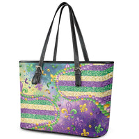 Mardi Gras Fleur De Lis Leather Tote Bag With Beads Glitter Pattern