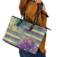 Mardi Gras Fleur De Lis Leather Tote Bag With Beads Glitter Pattern