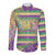 Mardi Gras Fleur De Lis Long Sleeve Button Shirt With Beads Glitter Pattern