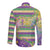 Mardi Gras Fleur De Lis Long Sleeve Button Shirt With Beads Glitter Pattern