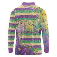 Mardi Gras Fleur De Lis Long Sleeve Polo Shirt With Beads Glitter Pattern - Wonder Print Shop