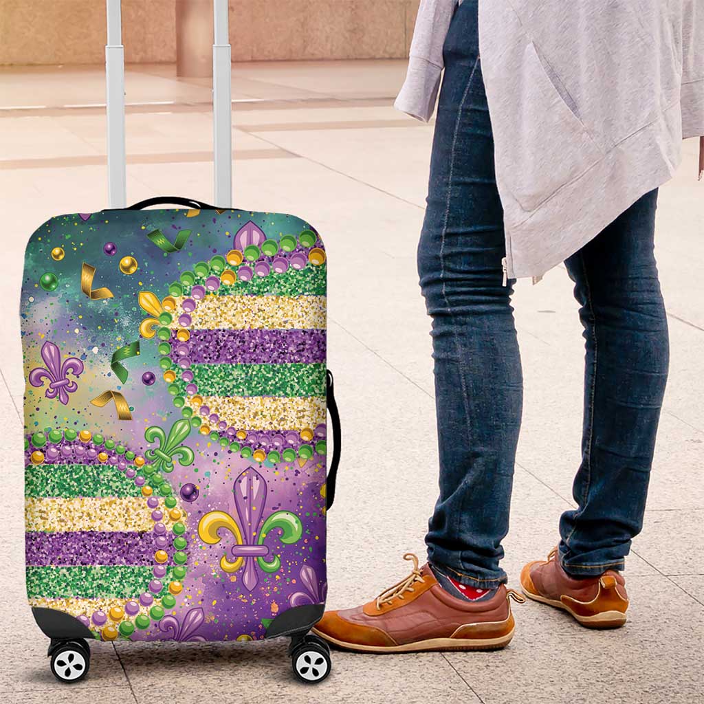 Mardi Gras Fleur De Lis Luggage Cover With Beads Glitter Pattern - Wonder Print Shop