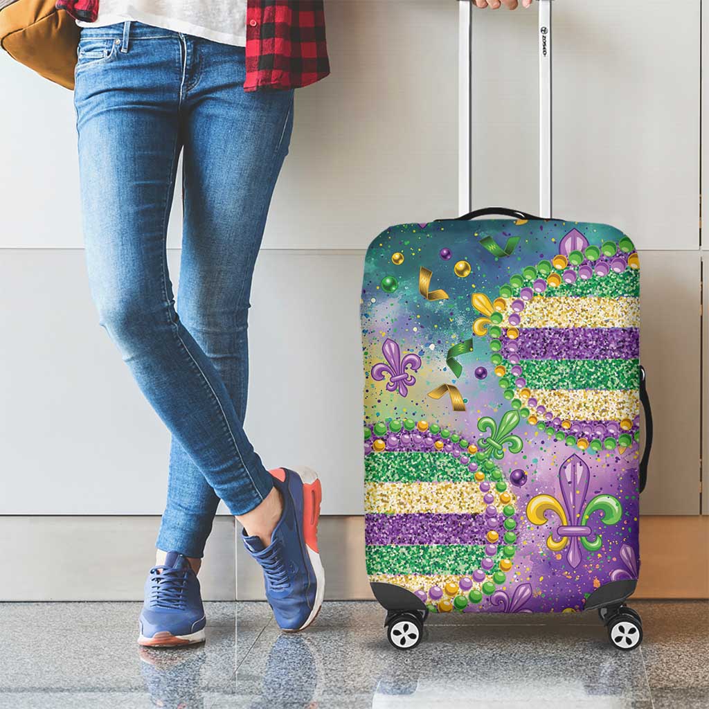 Mardi Gras Fleur De Lis Luggage Cover With Beads Glitter Pattern - Wonder Print Shop