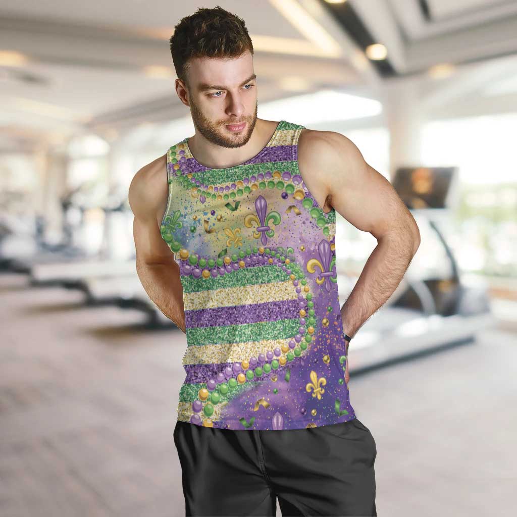 Mardi Gras Fleur De Lis Men Tank Top With Beads Glitter Pattern - Wonder Print Shop