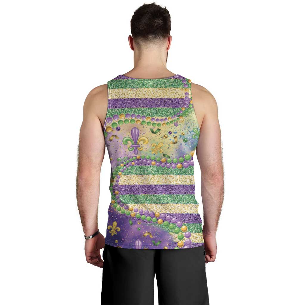 Mardi Gras Fleur De Lis Men Tank Top With Beads Glitter Pattern - Wonder Print Shop