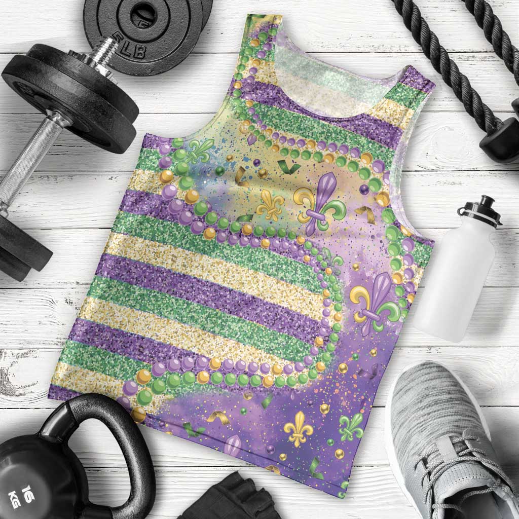 Mardi Gras Fleur De Lis Men Tank Top With Beads Glitter Pattern - Wonder Print Shop