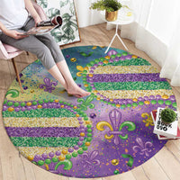 Mardi Gras Fleur De Lis Round Carpet With Beads Glitter Pattern - Wonder Print Shop