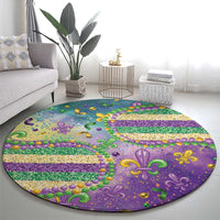 Mardi Gras Fleur De Lis Round Carpet With Beads Glitter Pattern - Wonder Print Shop
