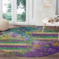 Mardi Gras Fleur De Lis Round Carpet With Beads Glitter Pattern - Wonder Print Shop