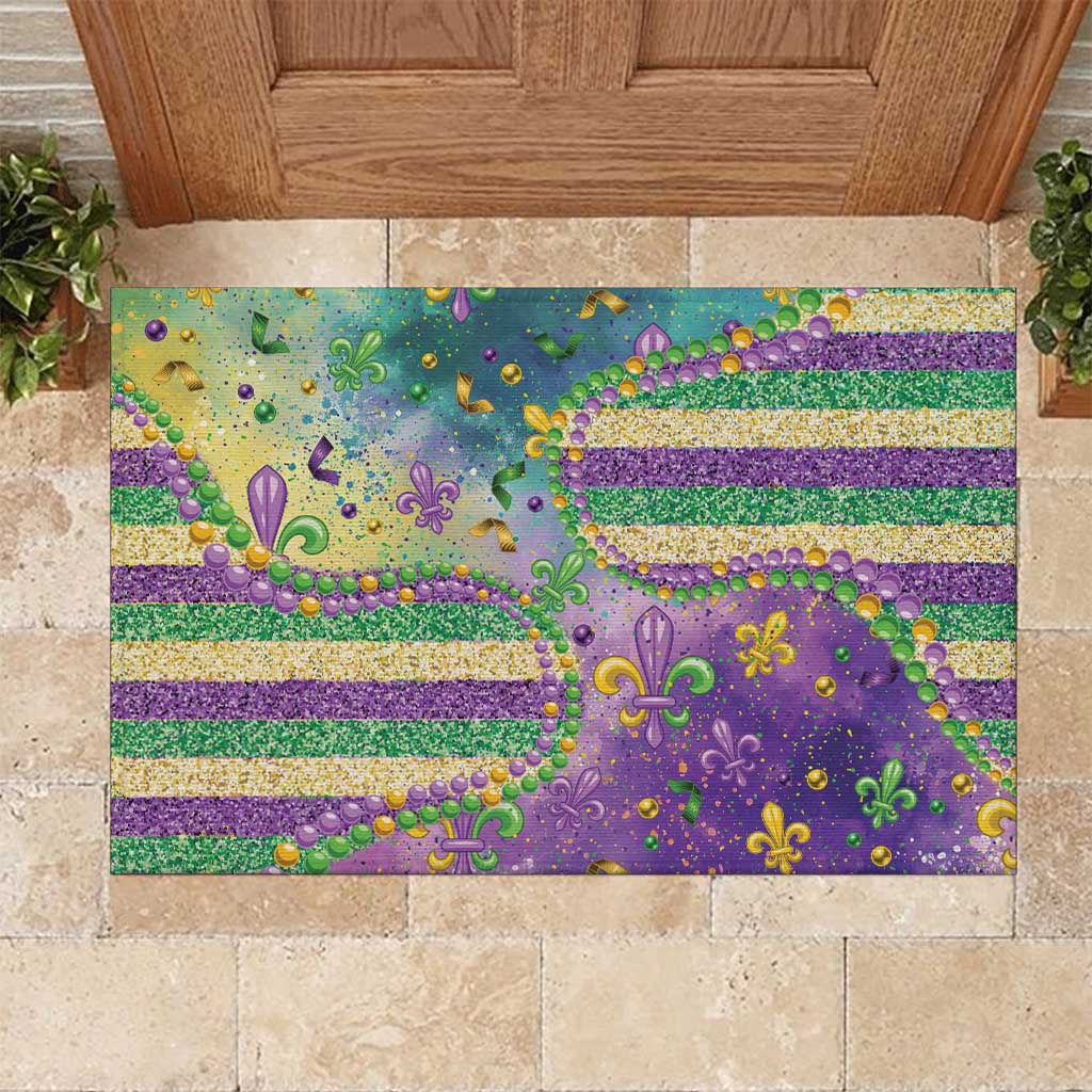 Mardi Gras Fleur De Lis Rubber Doormat With Beads Glitter Pattern - Wonder Print Shop