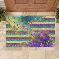 Mardi Gras Fleur De Lis Rubber Doormat With Beads Glitter Pattern - Wonder Print Shop