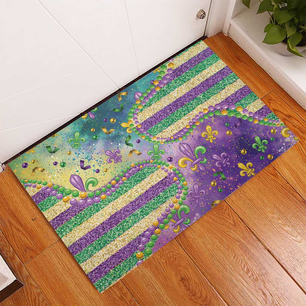 Mardi Gras Fleur De Lis Rubber Doormat With Beads Glitter Pattern - Wonder Print Shop