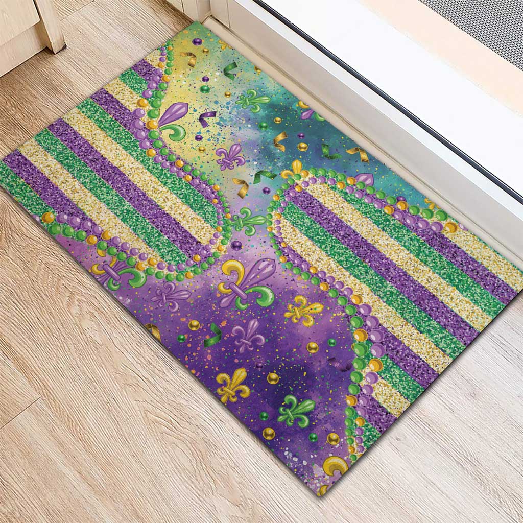 Mardi Gras Fleur De Lis Rubber Doormat With Beads Glitter Pattern - Wonder Print Shop