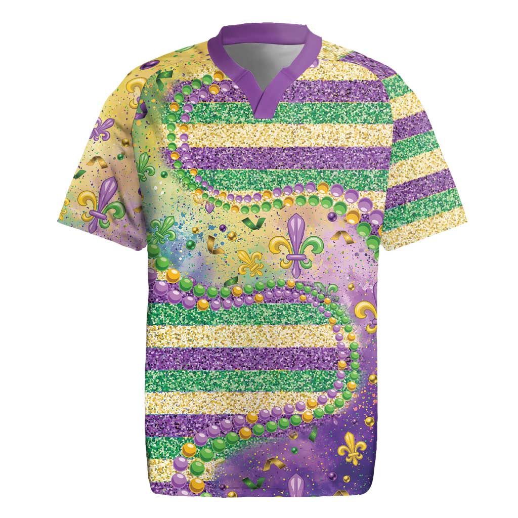 Mardi Gras Fleur De Lis Rugby Jersey With Beads Glitter Pattern - Wonder Print Shop