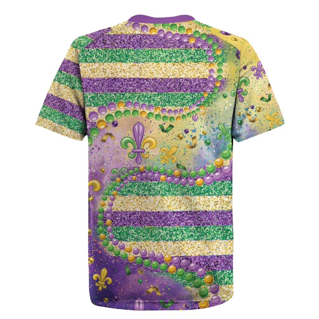 Mardi Gras Fleur De Lis Rugby Jersey With Beads Glitter Pattern - Wonder Print Shop