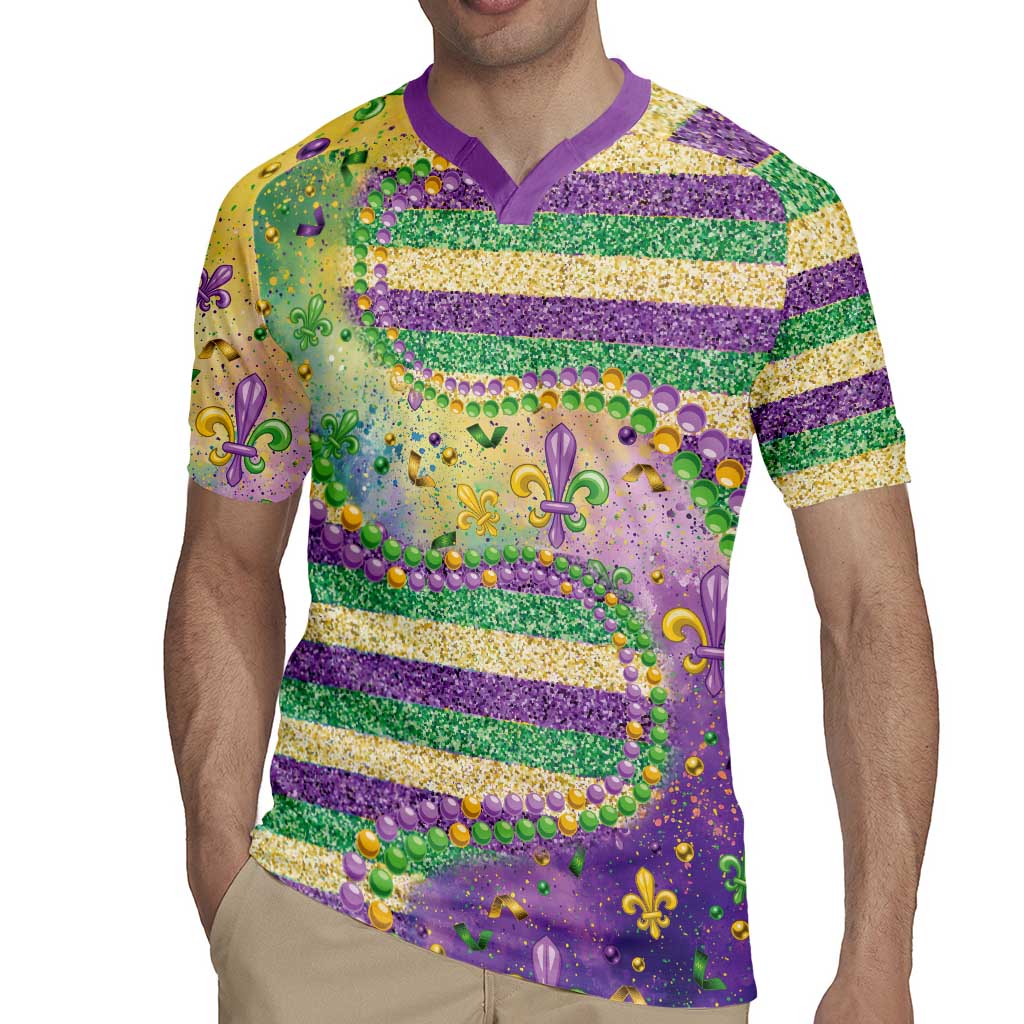 Mardi Gras Fleur De Lis Rugby Jersey With Beads Glitter Pattern - Wonder Print Shop