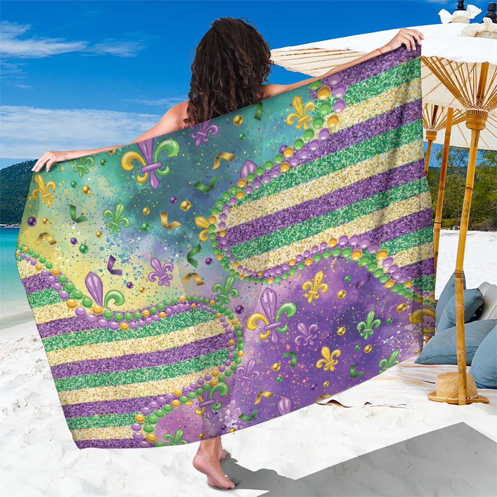 Mardi Gras Fleur De Lis Sarong With Beads Glitter Pattern - Wonder Print Shop