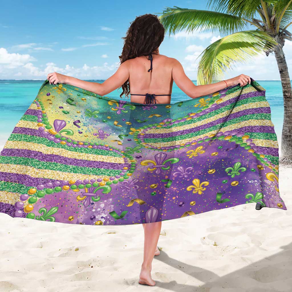 Mardi Gras Fleur De Lis Sarong With Beads Glitter Pattern - Wonder Print Shop