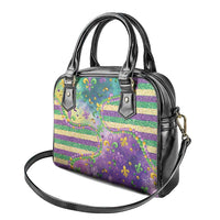 Mardi Gras Fleur De Lis Shoulder Handbag With Beads Glitter Pattern - Wonder Print Shop
