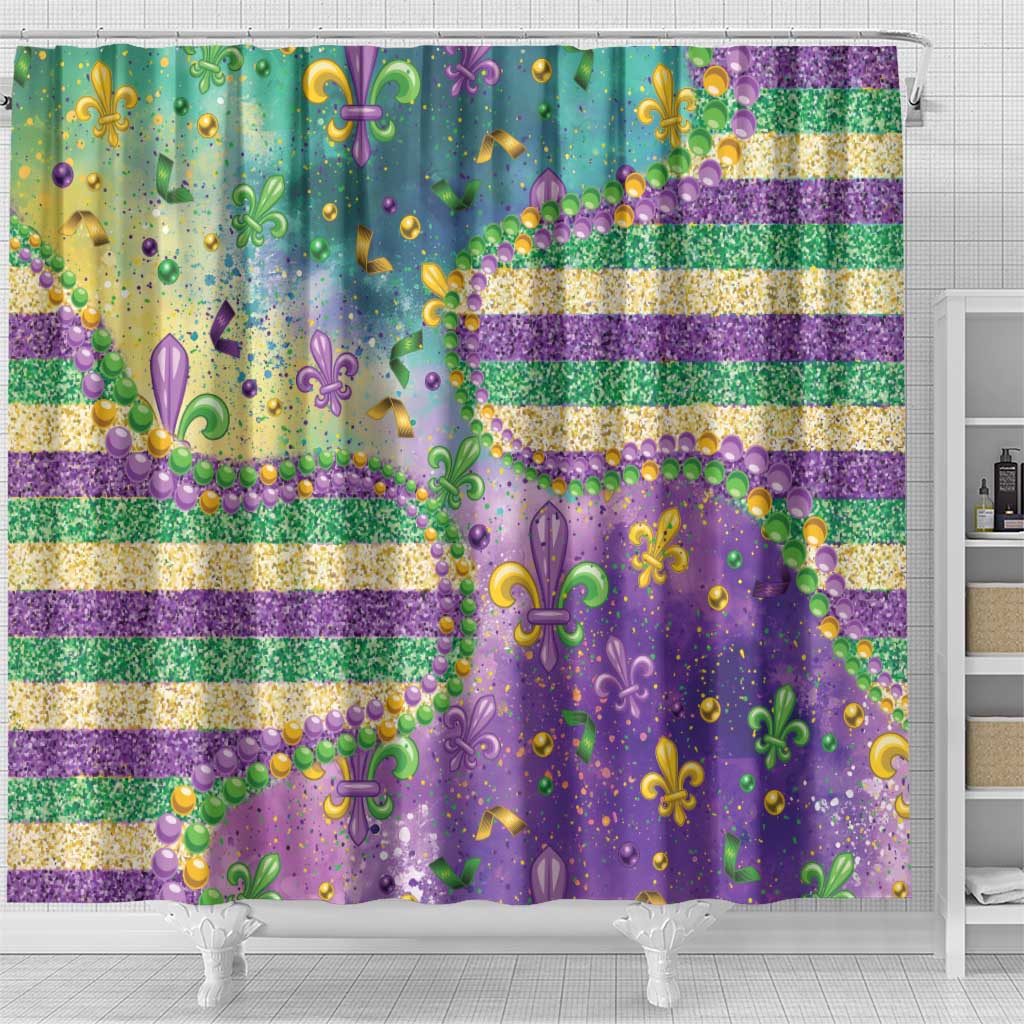 Mardi Gras Fleur De Lis Shower Curtain With Beads Glitter Pattern - Wonder Print Shop
