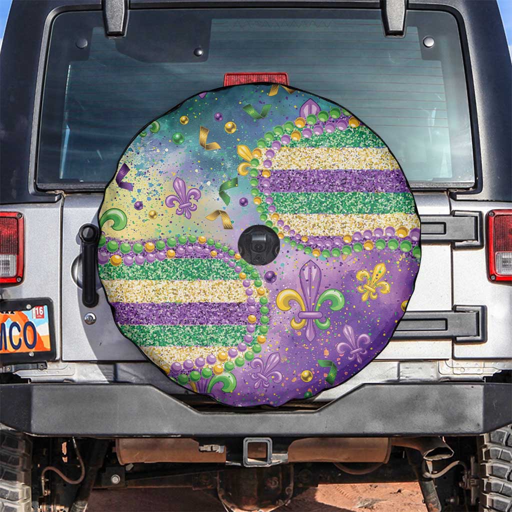Mardi Gras Fleur De Lis Spare Tire Cover With Beads Glitter Pattern - Wonder Print Shop