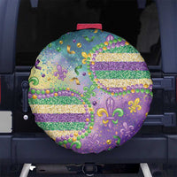 Mardi Gras Fleur De Lis Spare Tire Cover With Beads Glitter Pattern - Wonder Print Shop
