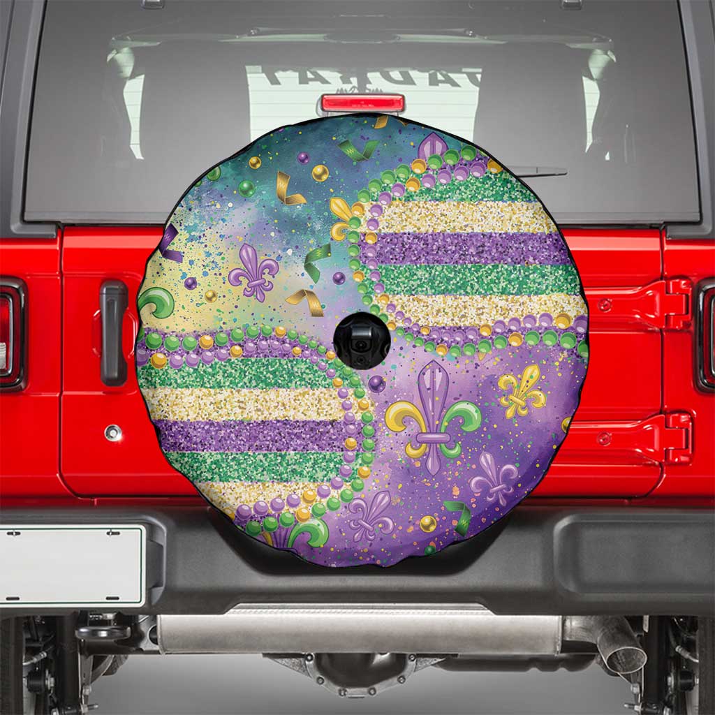 Mardi Gras Fleur De Lis Spare Tire Cover With Beads Glitter Pattern - Wonder Print Shop