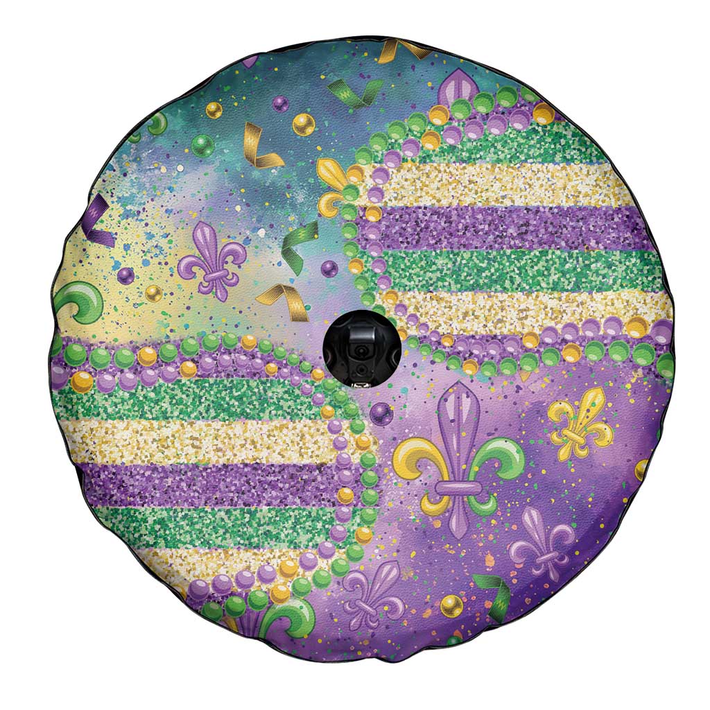 Mardi Gras Fleur De Lis Spare Tire Cover With Beads Glitter Pattern - Wonder Print Shop