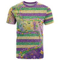 Mardi Gras Fleur De Lis T Shirt With Beads Glitter Pattern - Wonder Print Shop