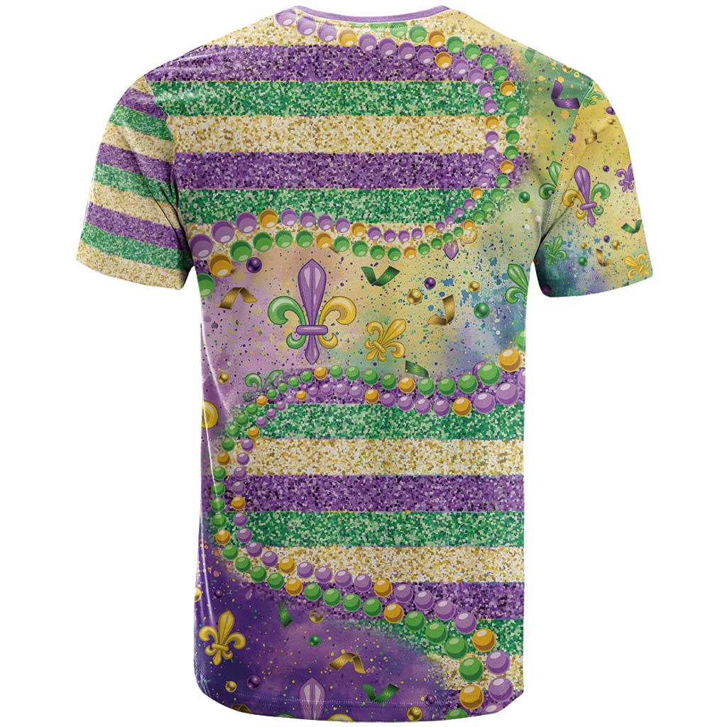 Mardi Gras Fleur De Lis T Shirt With Beads Glitter Pattern - Wonder Print Shop