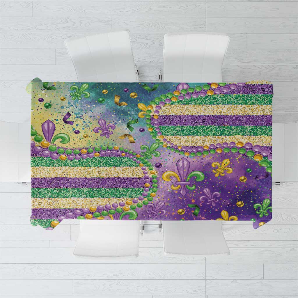 Mardi Gras Fleur De Lis Tablecloth With Beads Glitter Pattern - Wonder Print Shop