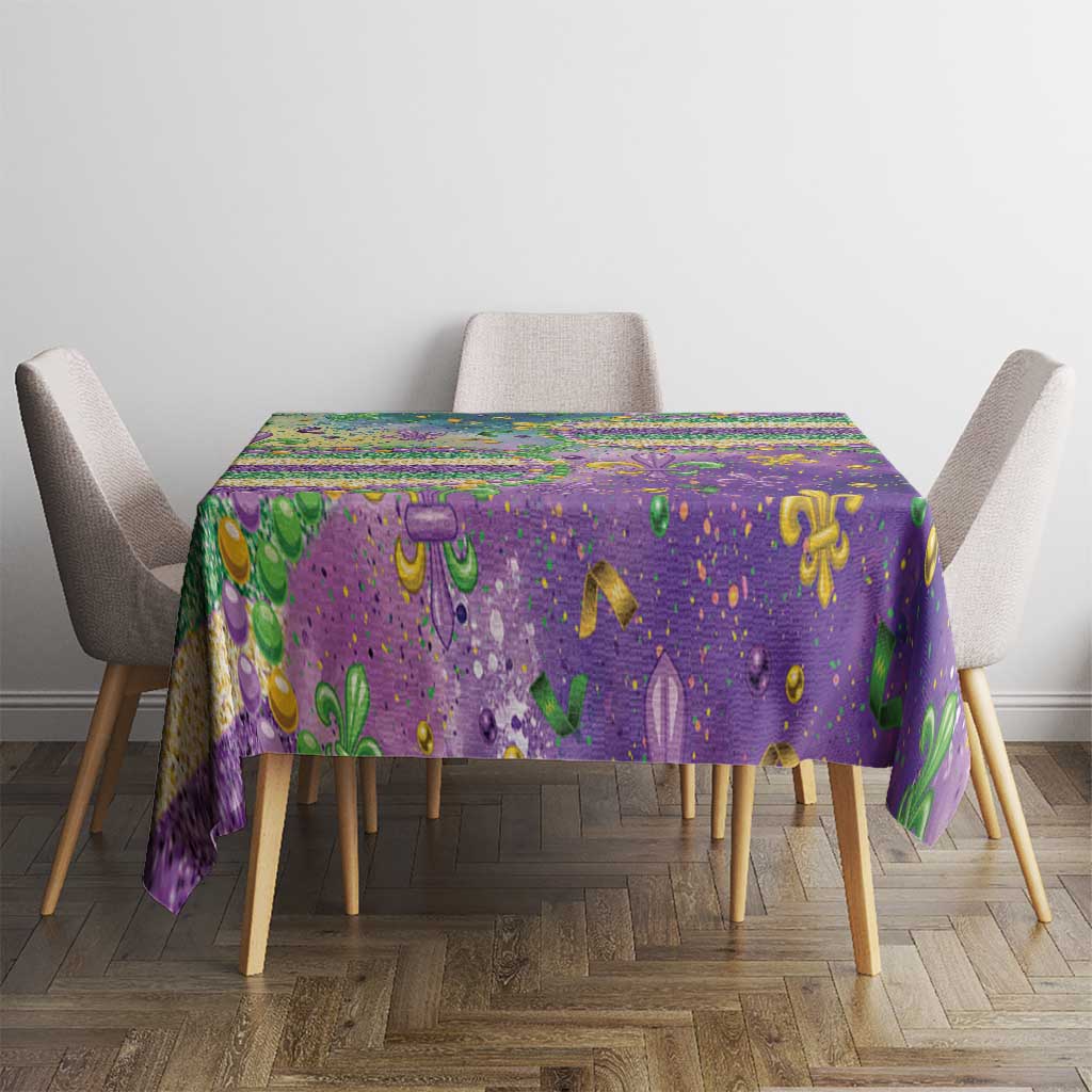 Mardi Gras Fleur De Lis Tablecloth With Beads Glitter Pattern - Wonder Print Shop