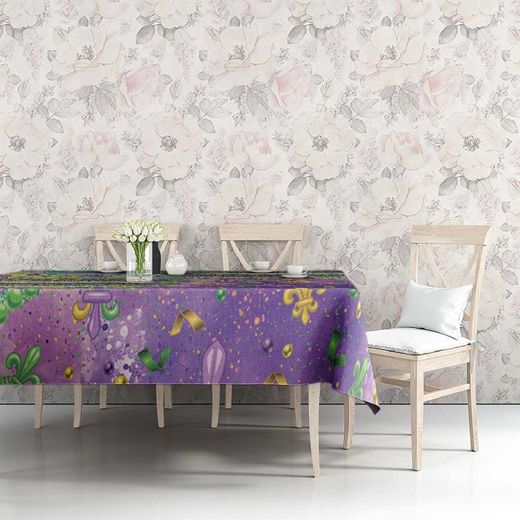 Mardi Gras Fleur De Lis Tablecloth With Beads Glitter Pattern - Wonder Print Shop