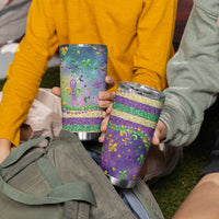 Mardi Gras Fleur De Lis Tumbler Cup With Beads Glitter Pattern - Wonder Print Shop