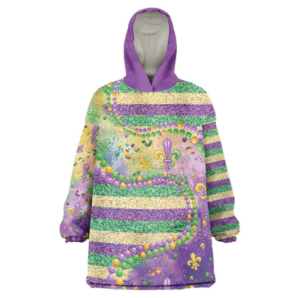 Mardi Gras Fleur De Lis Wearable Blanket Hoodie With Beads Glitter Pattern - Wonder Print Shop