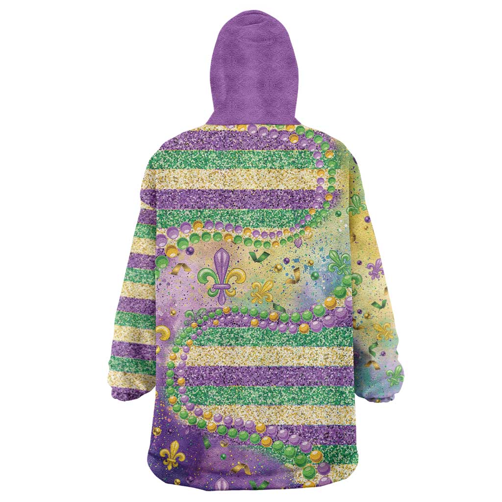 Mardi Gras Fleur De Lis Wearable Blanket Hoodie With Beads Glitter Pattern - Wonder Print Shop