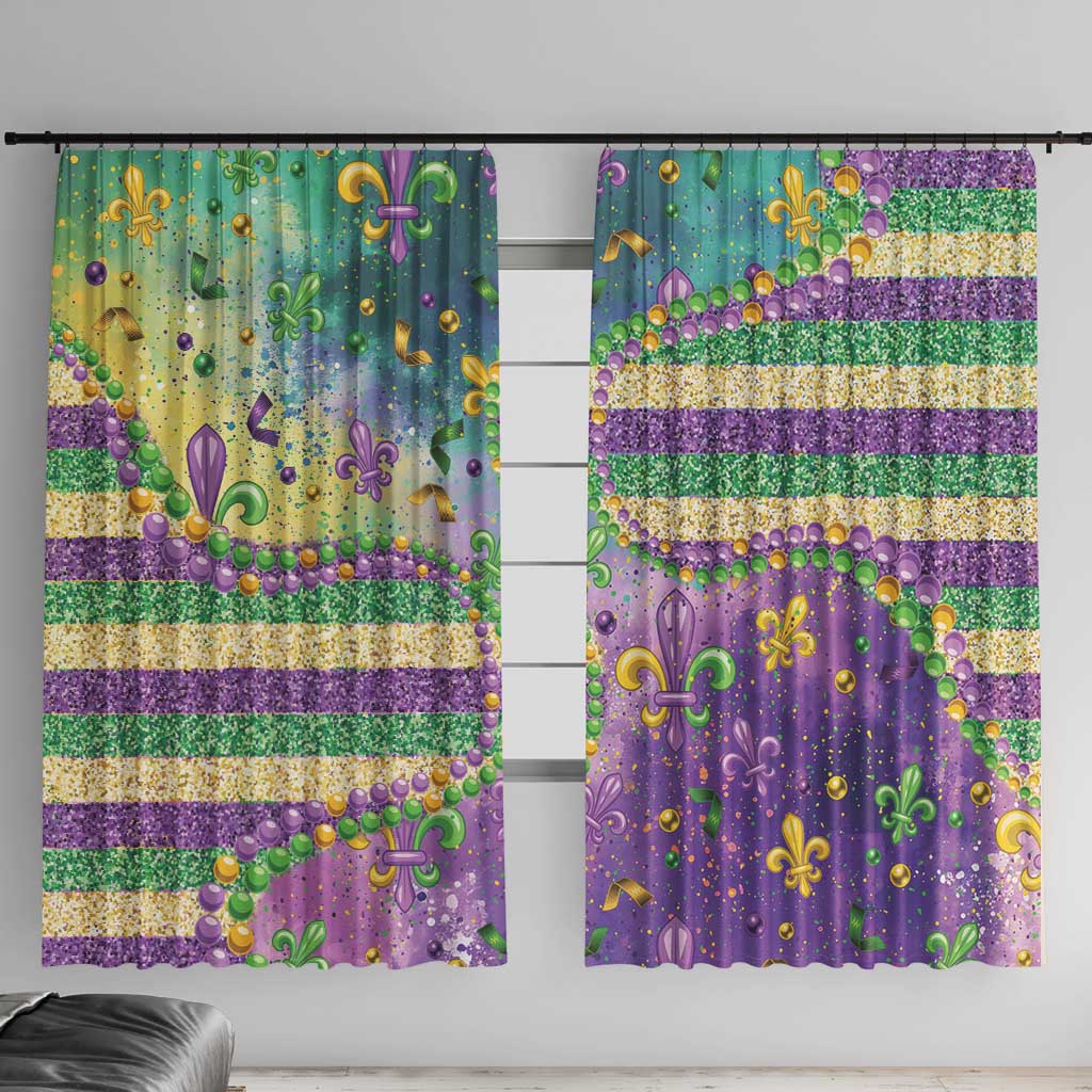 Mardi Gras Fleur De Lis Window Curtain With Beads Glitter Pattern - Wonder Print Shop