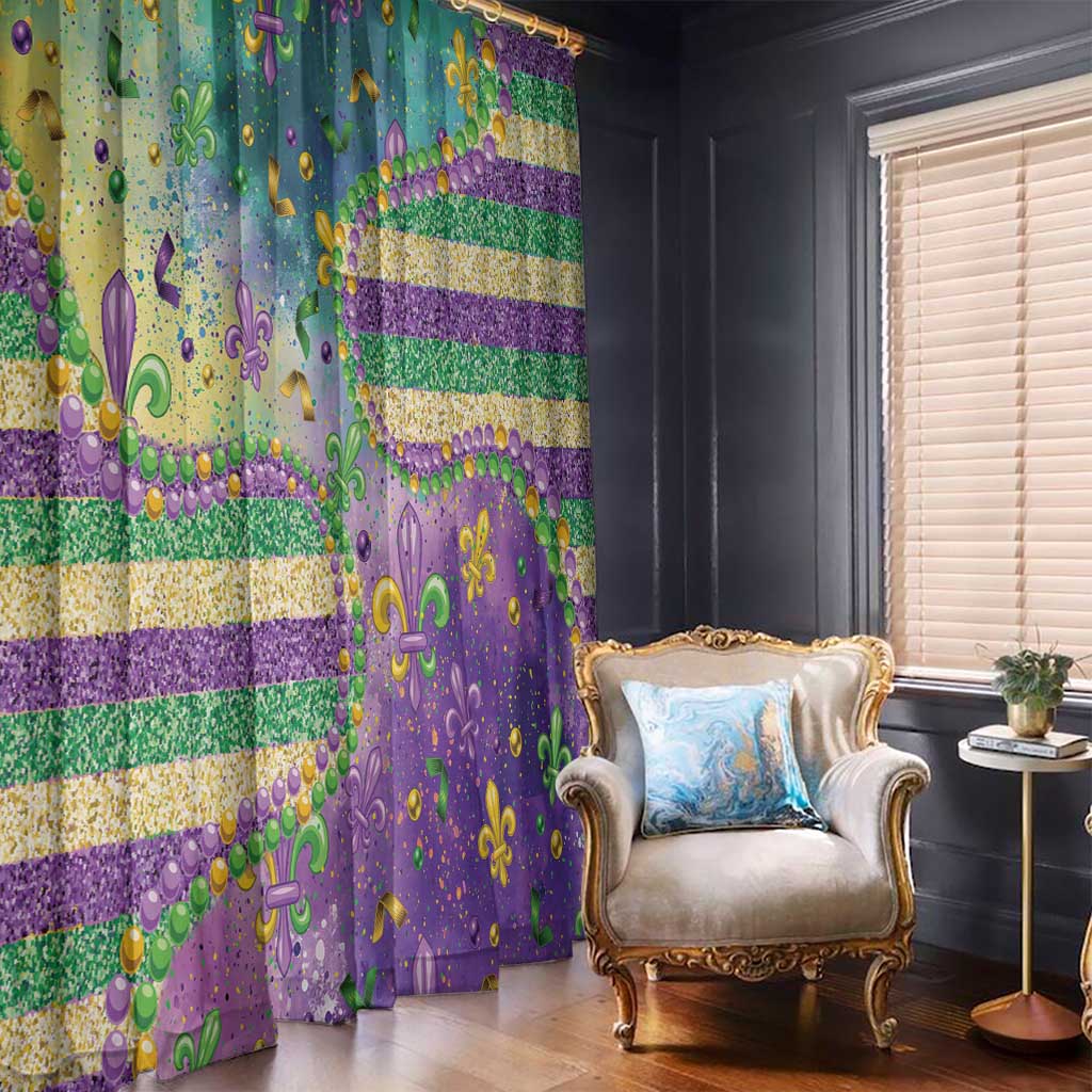 Mardi Gras Fleur De Lis Window Curtain With Beads Glitter Pattern - Wonder Print Shop