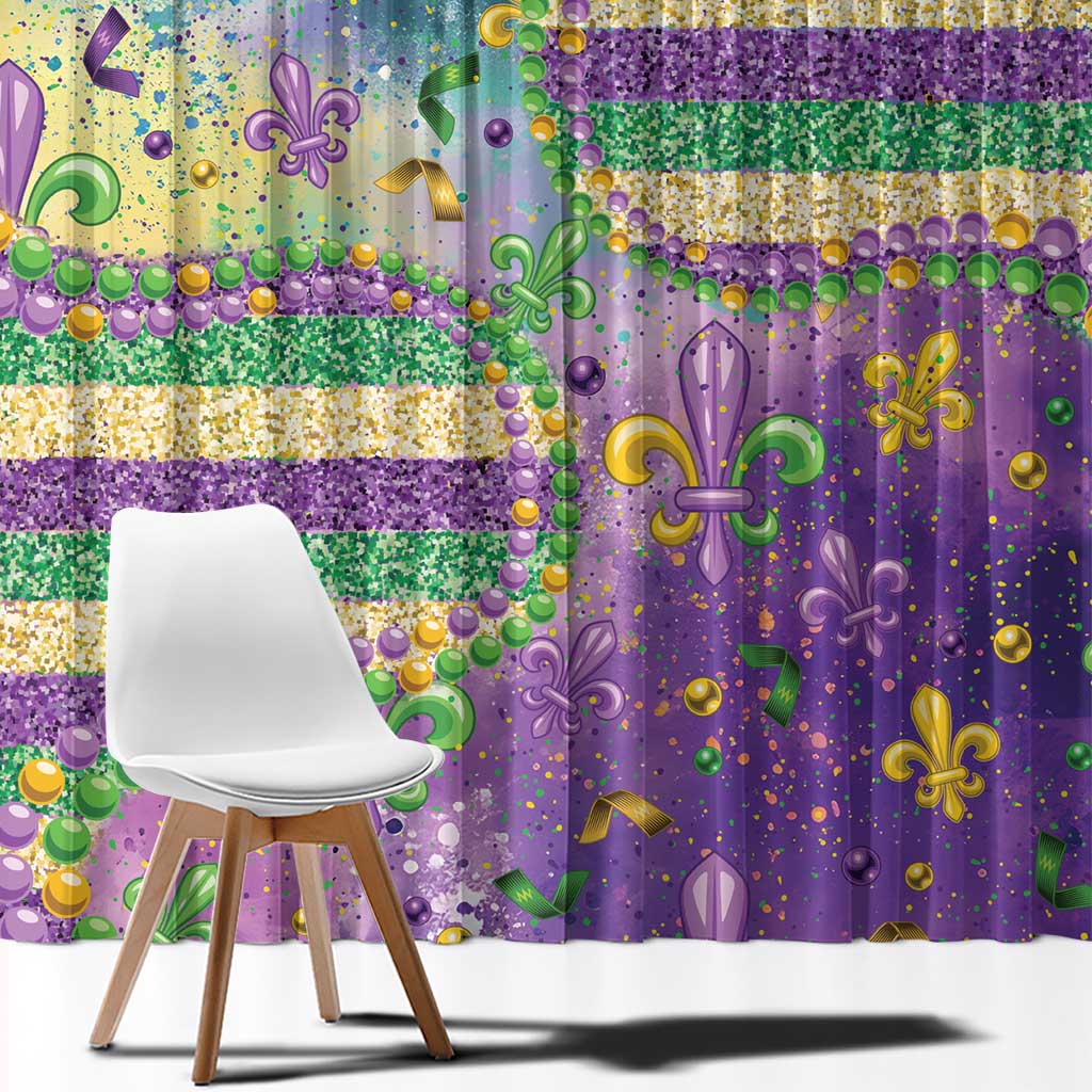 Mardi Gras Fleur De Lis Window Curtain With Beads Glitter Pattern - Wonder Print Shop