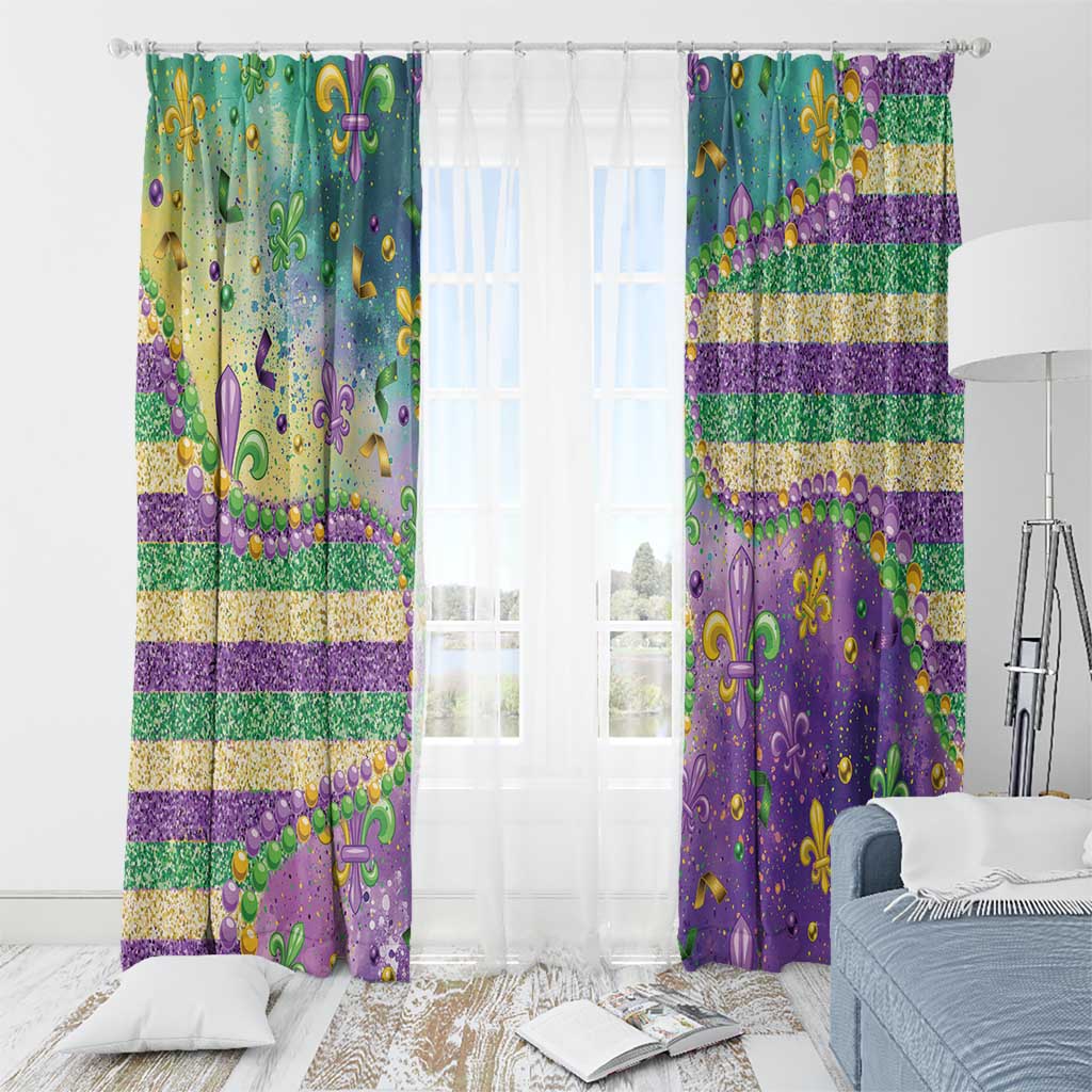 Mardi Gras Fleur De Lis Window Curtain With Beads Glitter Pattern - Wonder Print Shop