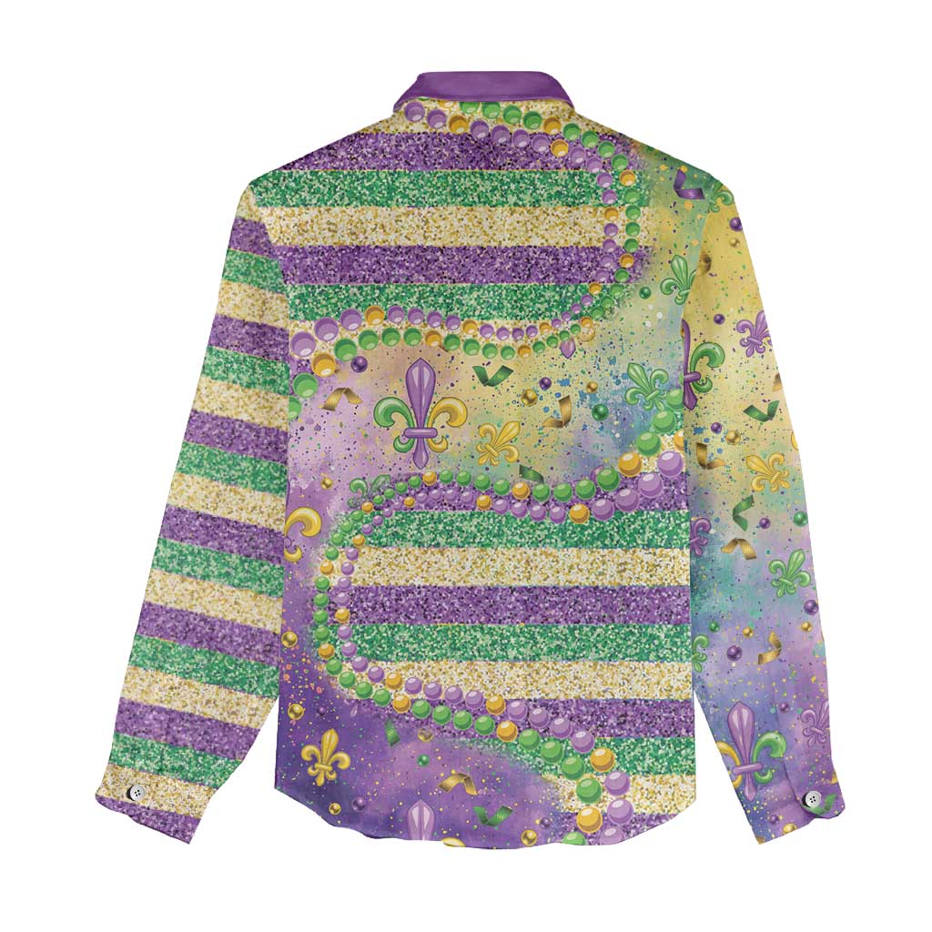 Mardi Gras Fleur De Lis Women Casual Shirt With Beads Glitter Pattern - Wonder Print Shop