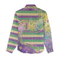 Mardi Gras Fleur De Lis Women Casual Shirt With Beads Glitter Pattern - Wonder Print Shop