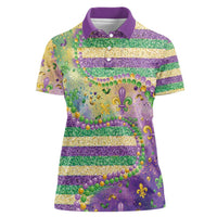 Mardi Gras Fleur De Lis Women Polo Shirt With Beads Glitter Pattern - Wonder Print Shop