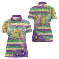 Mardi Gras Fleur De Lis Women Polo Shirt With Beads Glitter Pattern - Wonder Print Shop