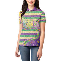 Mardi Gras Fleur De Lis Women Polo Shirt With Beads Glitter Pattern - Wonder Print Shop